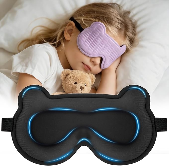 Kids Sleep Mask, 3D Sleep Mask for Kids with Adjustable Elastic Strap, Soft Comfortable Eye Mask for Children, Blackout Travel Kid Sleeping Mask for Ages 5-15 Boys Girls (Purple)