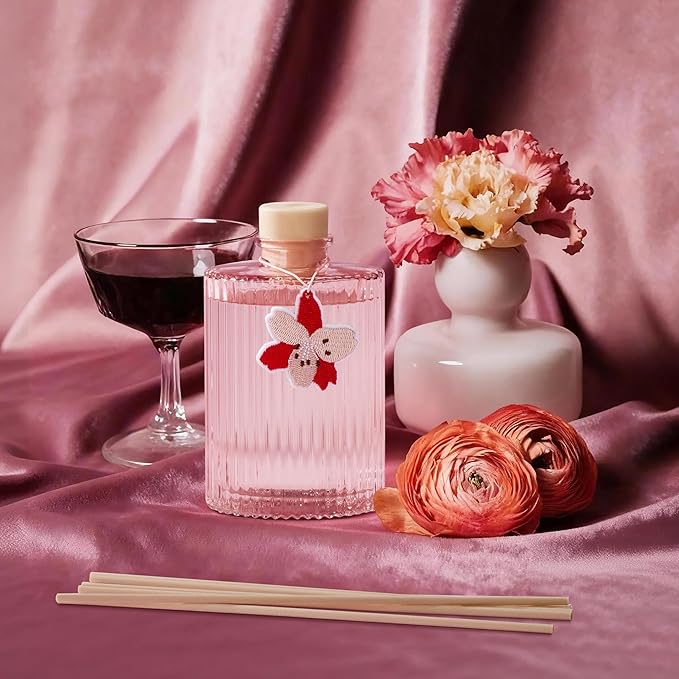 COCORRÍNA Reed Diffuser Set, 6.09 fl oz Peony Blossom Oil Diffuser with 8 Reed Sticks, Long-Lasting Home Fragrance for Bathroom Bedroom Office