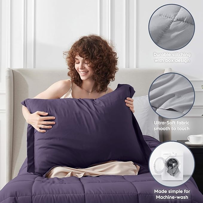 Nestl 7 Piece Twin Comforter Set – Purple Reversible Bed in a Bag – Complete Twin Size Bedding Set with Sheets, Set of 2 Cooling Pillows, Pillowcase and Sham