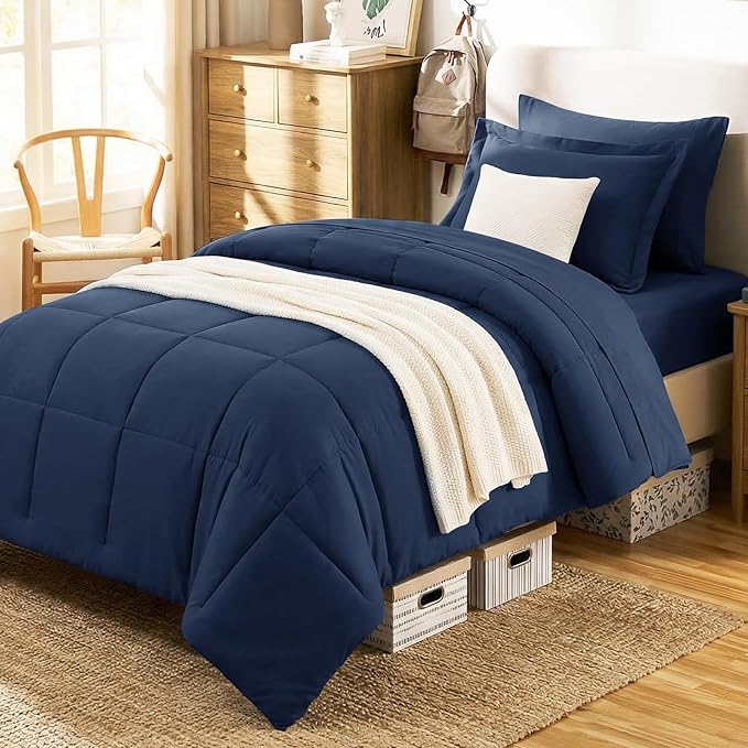 CozyLux Twin Comforter Set with Sheets Navy Blue - Ultra-Soft 5 Pieces Bed in a Bag Twin, Oeko-TEX Certified Bedding Set, All Season Bed Set with Down Alternative Comforter, Sheets, Pillowcase & Sham