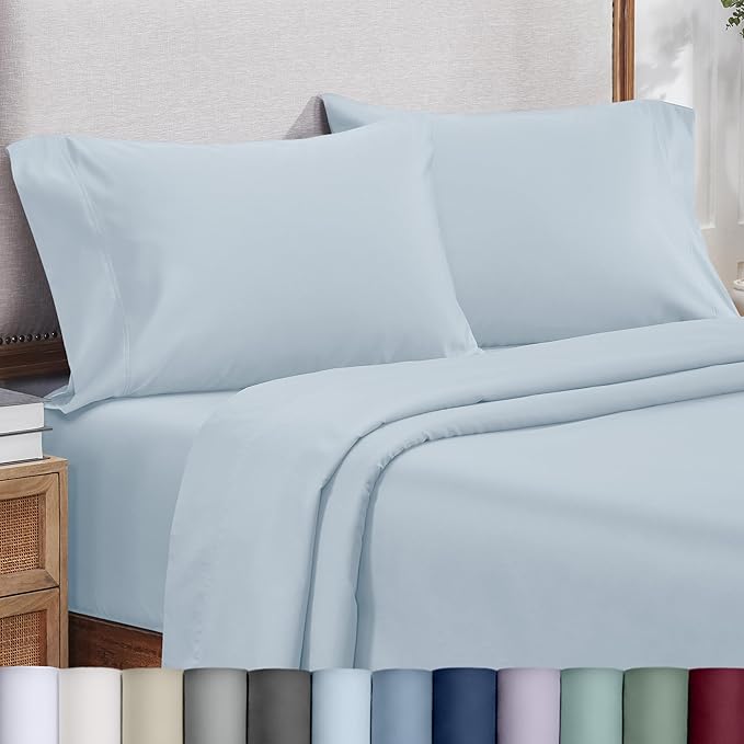 California Design Den King Pillow Cases Set of 2 - Luxuriously Soft and Thick 800 Thread Count, Smooth Sateen, Natural 100% Cotton Pillowcases King, Durable - Blue (Grey Tone)