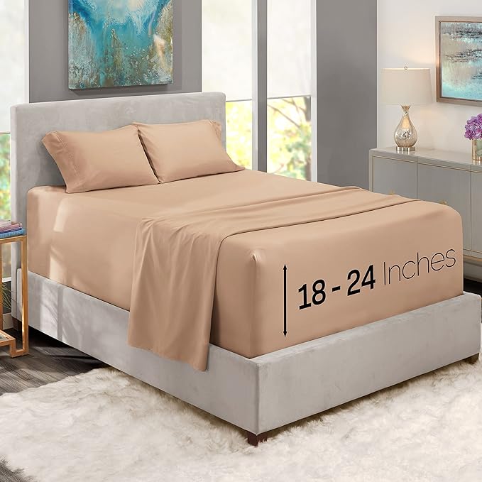 Nestl Queen Size Sheet Set, 4 Piece Extra Deep Pocket (18-24 inches), Microfiber, Hotel Luxury, Soft, Breathable, Wrinkle-Free, Easy to Care, Taupe