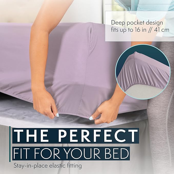 HC COLLECTION Bed Sheets Full Size Set, Hotel Luxury Platinum 1800 Series Brushed Microfiber Sheet w/Pillow Cases, Ultra Soft Lightweight 4 Pcs Bedding for Hot Sleepers Men Women Teens, Lavender