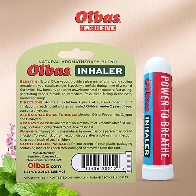 Olbas Inhaler Aromatherapy, Essential Oil Inhaler with Natural Oils, 0.01 Oz Each, 6 Pack, Pocket Sized Nasal Inhaler Stick for Clear Breathing and Sinus Relief