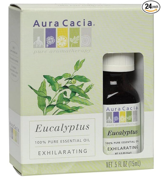 Aura Cacia Pure Essential Oil, Eucalyptus, 0.5 Fluid Ounce (Pack of 24)