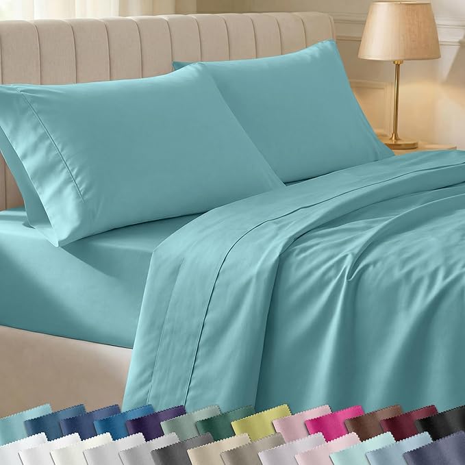 California Design Den Soft 100% Cotton Sheets Twin XL Size Set, 400 Thread Count Good Housekeeping Award Winner, Silky Smooth Sateen Weave, Durable Cotton Bed Sheet Set - Teal