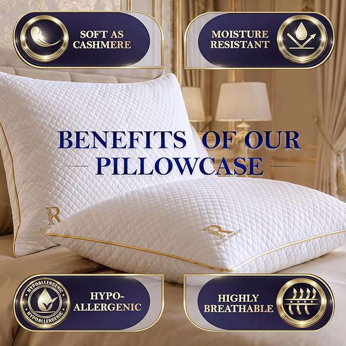 Royal Therapy King Size Set of 4- Shredded Memory Foam Pillow–Adjustable Memory Foam Pillow for Sleeping, Firm Pillow for Neck & Shoulder Support, Breathable Bed Pillow for Back Stomach Side Sleepers