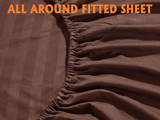 Elegant Comfort Softest and Coziest 6-Piece Sheet Set - 1500 Premium Hotel Quality Microfiber -Luxurious Wrinkle Resistant 6-Piece Damask Stripe Bed Sheet Set, California King, Chocolate Brown