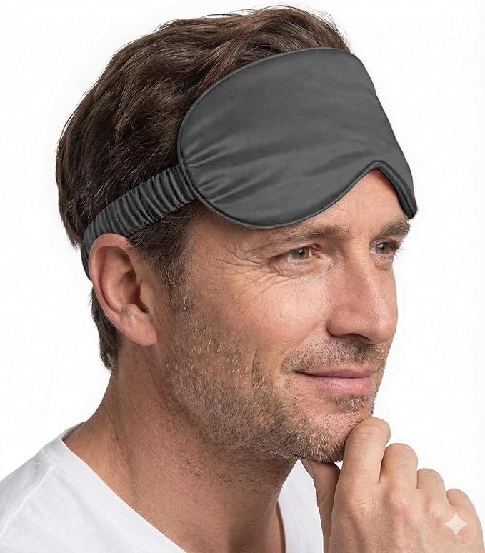 Silk Eye Mask for Sleeping - Satin Eye Cover with Silk Storage Bag Dark_Black