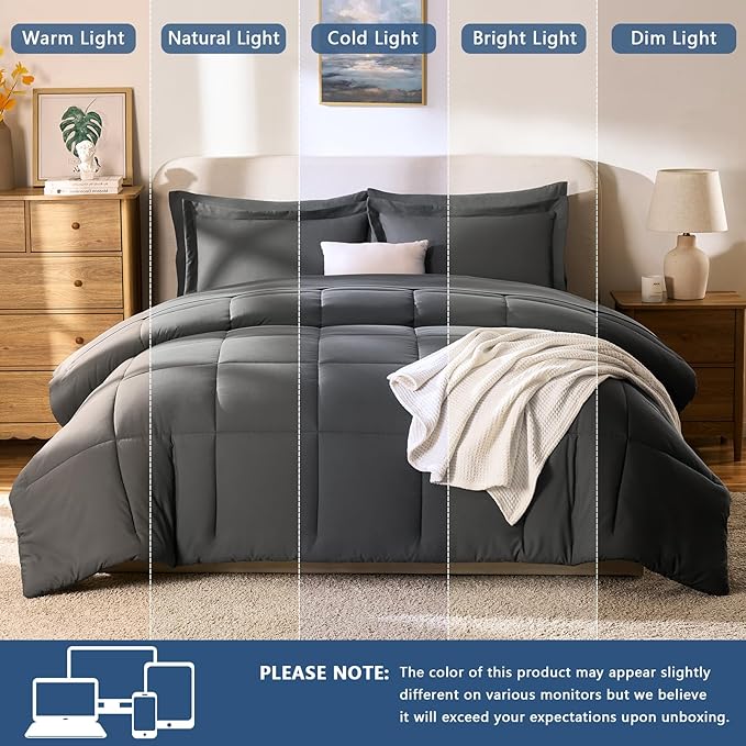 CozyLux Twin Comforter Set with Sheets Dark Grey - Ultra-Soft 5 Pieces Bed in a Bag Twin, Oeko-TEX Certified Bedding Set, All Season Bed Set with Down Alternative Comforter, Sheets, Pillowcase & Sham