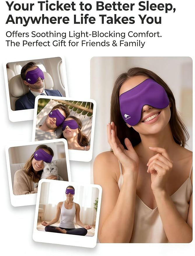 Sleep Mask for Side Sleepers: Lash Extensions 3D Contoured Eye Mask – Airplane Travel Essential, Zero-Pressure Light Blackout Eye Mask for Women – Soft Night Blindfold for Long Flights (Purple)