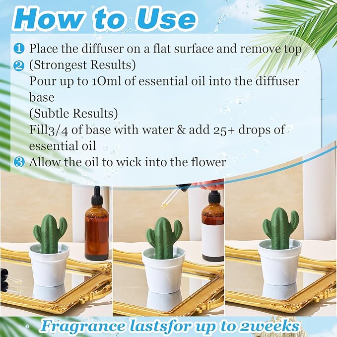 Honeydak Cactus Passive Essential Oil Diffuser Gifts, Summer Cactus Decor Ceramic Diffuser for Home Bedroom Bathroom Office Holiday Summer Decorations