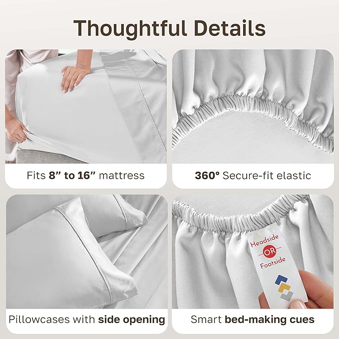 California Design Den Soft Cotton Queen Size Bed Sheets Set, 400 Thread Count Good Housekeeping Award Winner, Silky Smooth Sateen with Deep Pockets, Breathable and Durable Queen Bedding Set - Silver
