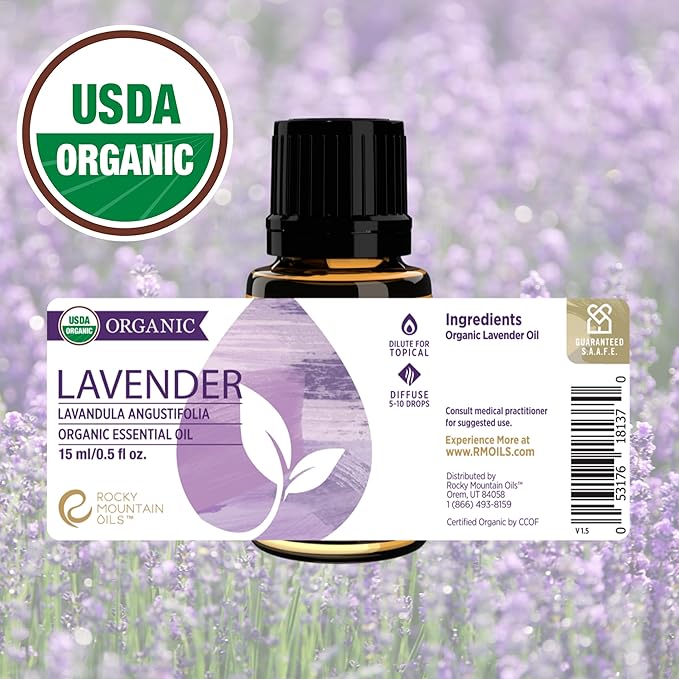 Rocky Mountain Oils Organic Lavender Essential Oil - Aromatherapy Essential Oils for Diffuser, Topical, and Home - 15ml