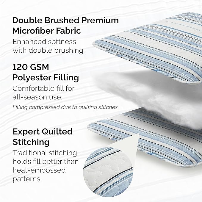 Southshore Fine Living, Inc. Twin/XL Quilt Bedding Set, Dorm Bedding Essentials, Stain Resistant, Machine Washable Striped Bedspread, Twin XL Comforter Set w/Pillow Sham, Blue Striped