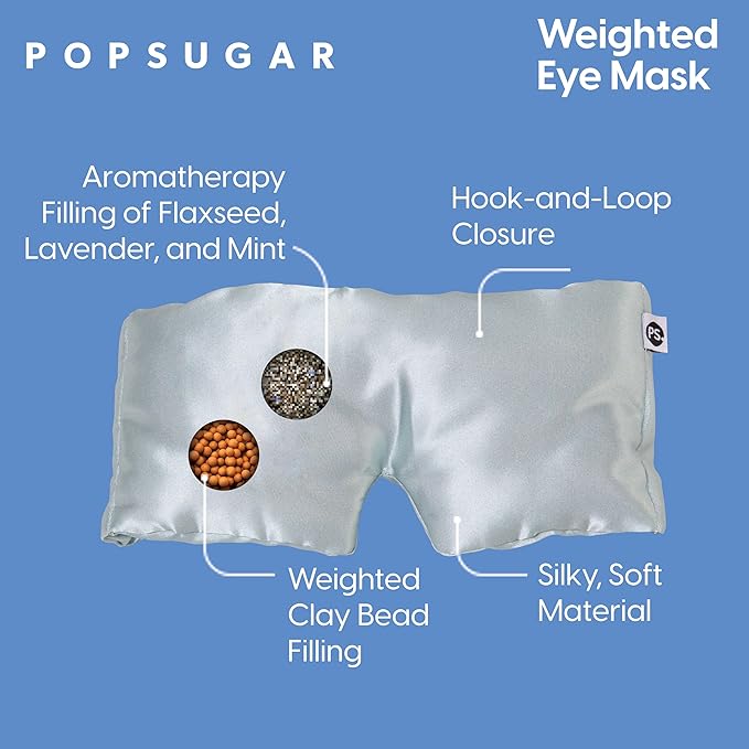 POPSUGAR Weighted Sleep Eye Mask, Light-Blocking and Silk Eye Mask for Adults and Women, Best for Sleeping and Travel, Comfortable Contoured Design