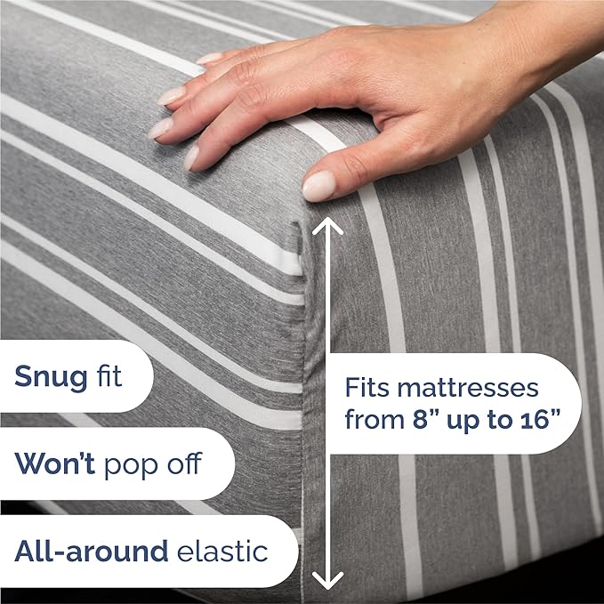 Split King 7 Piece Sheet Set - Comfy, Breathable & Cooling - Hotel Luxury Bedding for Women, Men, Kids, Teens and Children - 1 Flat & 2 Fitted Sheets & 4 Pillowcases w/ Deep Pockets - Grey Stripes 3