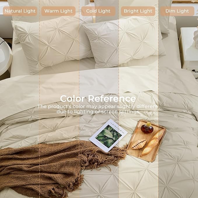 Sasttie Twin XL Comforter Set, 5-Piece Bed in a Bag, Pintuck Bedding Sets for All Season, Includes Comforter, Flat Sheet, Fitted Sheet, Pillowcase and Pillowsham, Linen
