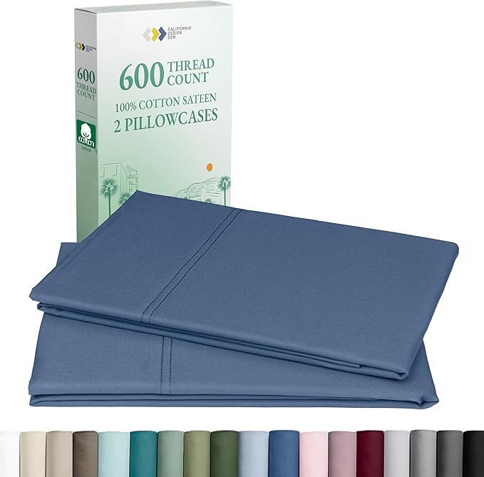 CALIFORNIA DESIGN DEN Luxuriously Soft Hotel Quality 600 Thread Count, 100% Cotton Set of 2 Cases, Crisp & Cool Pillow Cases King Size, Set of 2, Fits King Pillows (Dark Blue)
