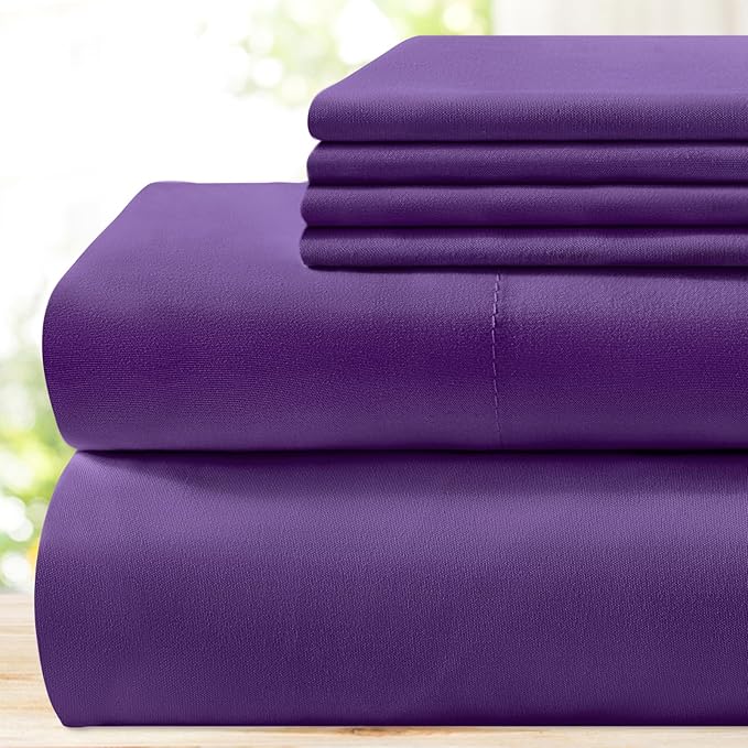 BYSURE 6 Pieces Bed Sheets Set(Queen, Eggplant Purple) - Hotel Luxury Super Soft 1800 Thread Count 100% Microfiber Sheets with Deep Pockets, Wrinkle & Fade Resistant