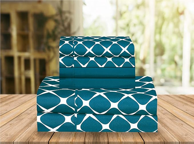 Elegant Comfort Luxury Soft Bed Sheets Bloomingdale Pattern - 1500 Premium Hotel Quality Microfiber Softness Wrinkle and Fade Resistant (6-Piece) Bedding Set, Queen, Teal