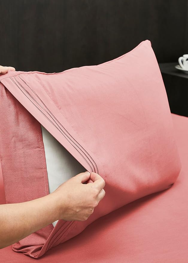 Mocassi Luxury Twin XL 4-Piece Sheet Set - 1800 Premium Hotel Quality - Easy-Fit, Wrinkle, Fade Resistant Bed Sheets and Pillowcases - All Around Elastic Fitted Sheet, Deep Pocket, Dusty Rose