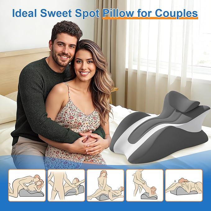 Memory Foam Wedge Pillow, Ergonomic Contoured Intimacy Couples Pillow, 27° Angled Neck Support Pillow Back Support Cushion, Multi-Functional Bed Position Pillow with Removable Cover Double Grey