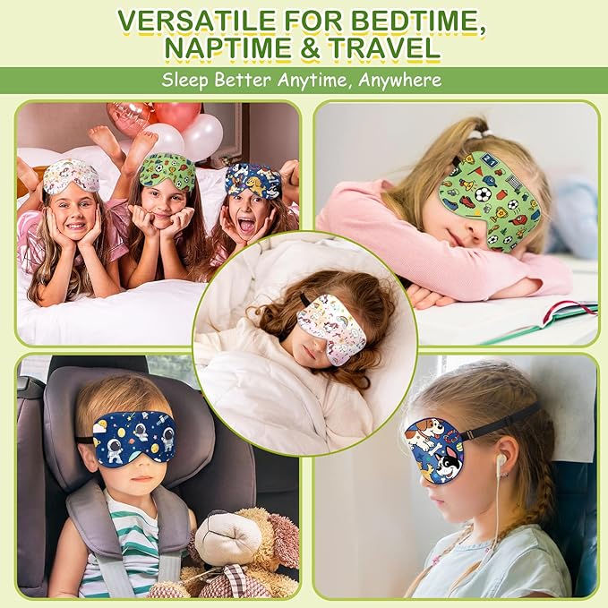 Kids Silk Sleep Mask: 100% Mulberry Silk Eye Mask with Adjustable Strap, Cute Sleeping Blindfold for Boys Girls Teens, Soft & Lightweight Eye Shade for Travel, Nap, Bedtime (Soccer Cute Print)