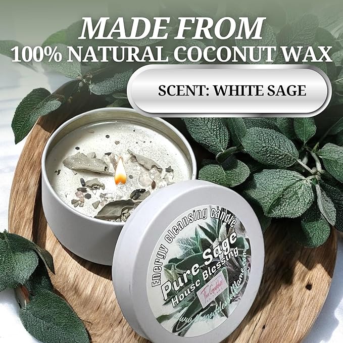 White Sage Candle | Energy Cleansing | Cleansing House Negative Energy Smudge Kit | Soy Wax Natural Clean Organic Non Toxic - Aromatherapy Spiritual Meditation Gifts | Long Lasting (Medium 8oz)