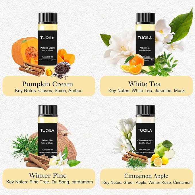 10-Pack Waterless Essential Oil Set(10 * 20ml) Luxury Waterless Scent Oils for Cold Air Diffuser, My Way, Infinity, Hope, White Tea & More for Home, Car, Hotel Office Aromatherapy