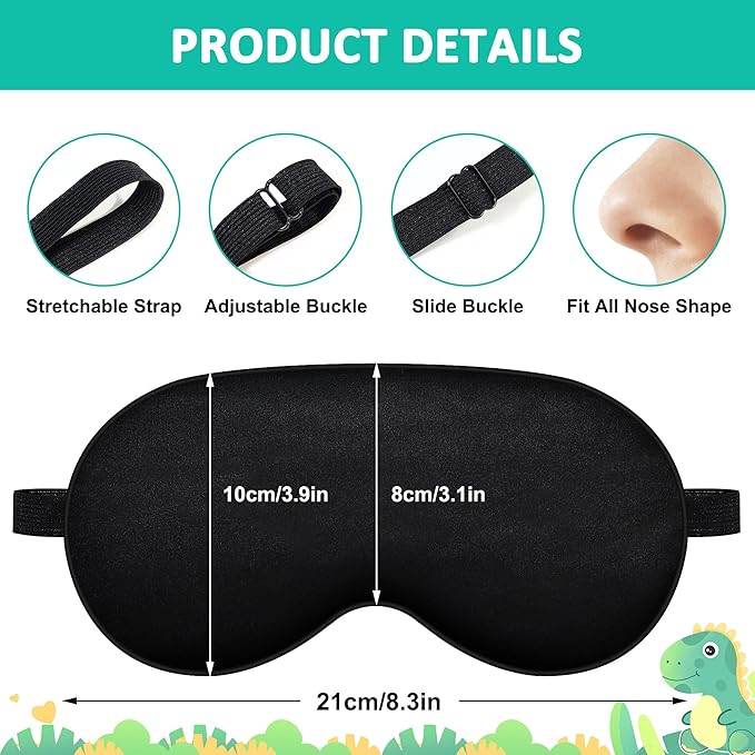 2 Pcs Sleep Mask,Cute Dinosaur World Blackout Sleeping Mask for Kids Teen,Funny Eye Mask with Adjustable Strap for Home Party Children's Travel Soft Eye Cover Blindfold (Black+Green)
