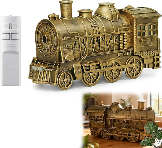 300ML Vintage Steam Train Essential Oil Diffuser & Humidifier - Dual-Color LED Night Light, 2 Mist Modes, Auto Shut-Off, Perfect Home Decor Gift for Bedroom, Office, Christmas