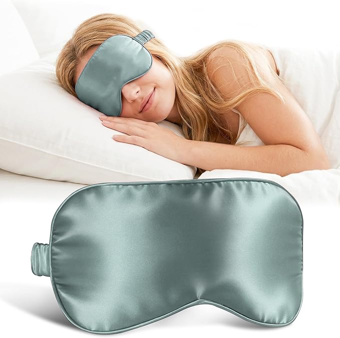 ZLYC 100% Mulberry Silk Sleep Mask Pressure-Free Eye Cover Soft Light Blocking Blindfold for Travel & Nap, Solid Haze Blue