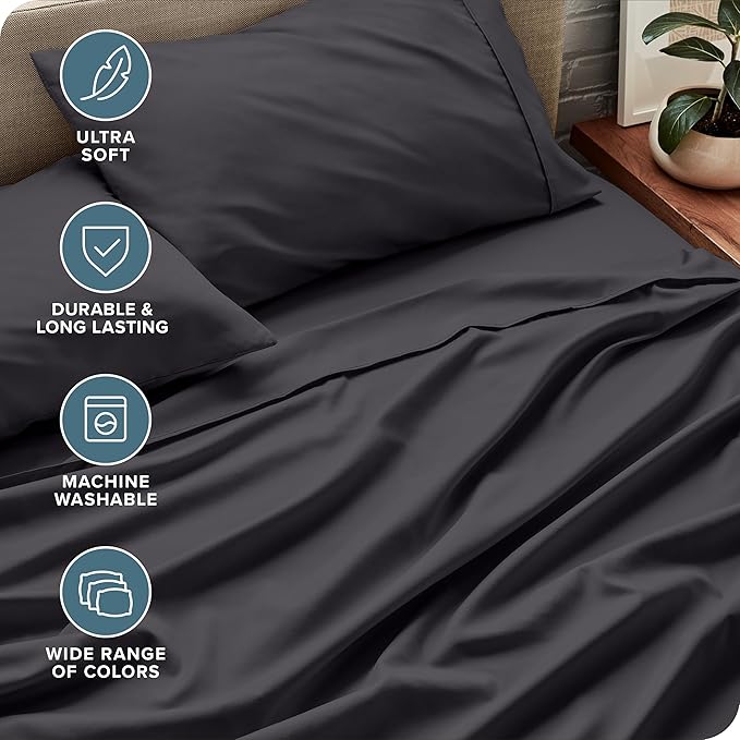 Bare Home King Sheet Set - 1800 Ultra-Soft Microfiber King Bed Sheets - Double Brushed - Deep Pockets - Easy Fit - 4 Piece Set - Bedding Sheets & Pillowcases (King, Forged Iron Grey)