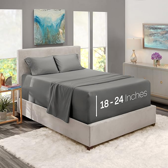 Nestl Twin XL Size Sheet Set, 3 Piece Extra Deep Pocket (18-24 inches), Microfiber, Hotel Luxury, Soft, Breathable, Wrinkle-Free, Easy to Care, Grey