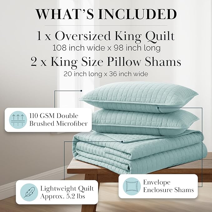 Southshore Fine Living, Inc. Oversized King Quilt Bedding Set, Microfiber Comforter Blue, Pet Hair Resistant Bedding California King Size Quilt Coverlet Bedspread Set with 2 Shams, Sky Blue Quilts