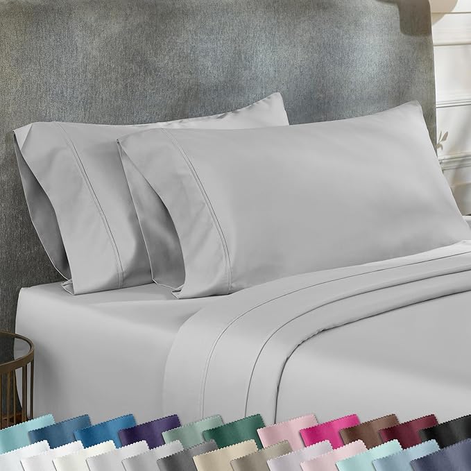 California Design Den Standard Queen Size Pillowcase Set - 400 Thread Count, 100% Cotton Sateen, Set of 2 Pillow Covers, Soft and Breathable - Light Grey