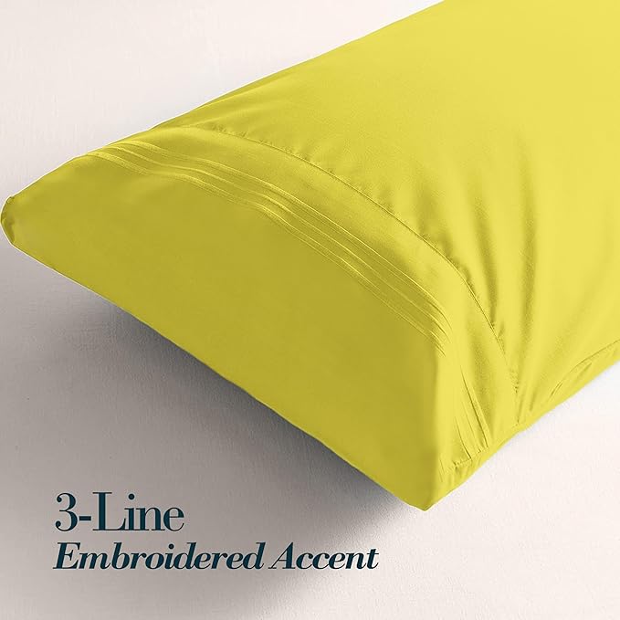 Mocassi 1-Piece Premium Body Pillowcase 1800 Series Hotel Quality Microfiber - Soft and Breathable with 3-Line Embroidery Wrinkle and Stain Resistant, Easy Care, 21" x 54", Yellow