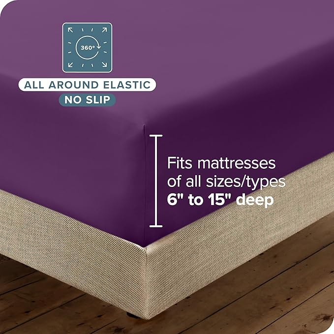 Bare Home Hotel Luxury Full XL Sheet Set, Extra Soft - 6 Piece Set - Deep Pockets - Easy Fit - Cooling & Breathable - Wrinkle, Fade, Stain Resistant - Includes 4 Pillowcases (Full XL, Plum)