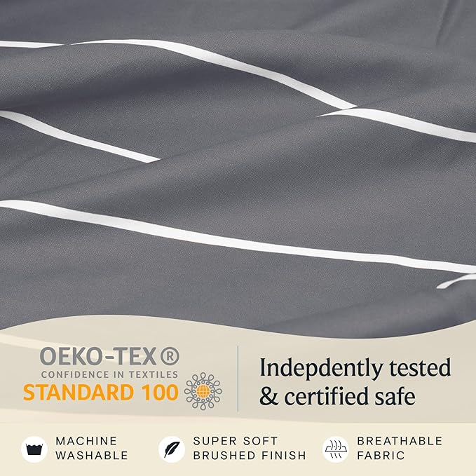 LuxClub Striped Sheets, 3 PC Striped Bed Sheets Twin Size for-Boys-and-Girls-Deep Pockets 18" Eco Friendly Wrinkle Free-Kids-Fitted Sheets Machine Washable Hotel Bedding (Twin, Light Grey)