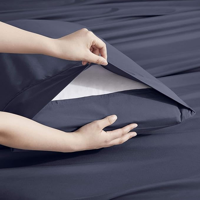 Nestl Extra Deep Twin Sheet Set - 4 Piece Breathable & Cooling Sheets - Hotel Luxury Bedding Set w/18-24 Inch Deep Pockets - Easy & Secure Fit - Super Soft, Wrinkle Free & Comfy - Navy Blue
