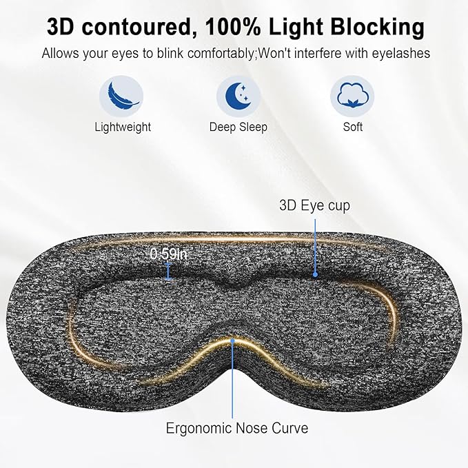 3D Sleep Mask with Bluetooth Headphones, Sleeping Earbuds with HD Mic, Sleep Eye Mask for Side, Zero Eye Pressure, Blackout Eye Mask for Sleep Travel, Elastic Band Eye Masks, for Men Women Gifts,Grey