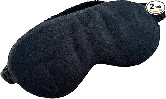 100% Blocking Light Eye Mask 2 Pack Pure Linen Sleep Mask with Elastic Band,Soft Zero Pressure Black Eyes Cover,Side Sleeper Eye Cover Cooling Puffiness Dry Eyes