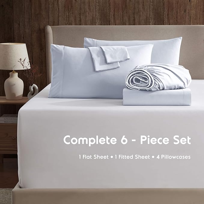 Nestl Extra Deep Full Sheet Set - 6 Piece Breathable & Cooling Sheets - Hotel Luxury Bedding Set w/18-24 Inch Deep Pockets - Easy & Secure Fit - Super Soft, Wrinkle Free & Comfy - Ice Blue