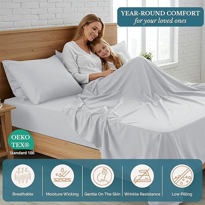 Casa Platino Twin Sheets, 3 Piece Set, Pre-Washed Ultra Soft & Breathable Bed Sheets Set, Brushed Microfiber Sheet, Fade Resistant Bedding with Deep Pockets – Silver