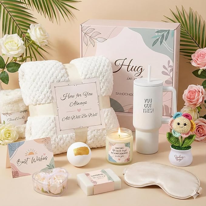 Get Well Soon Self Care Gifts for Women After Surgery Recovery, Sympathy Comfort Care Package, Inspirational Encouragement Condolence Gift Basket, Thinking of You Spa Gift Sets with Blanket & Tumbler