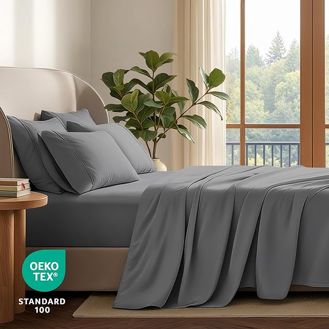 Bare Home Hotel Luxury Twin XL Sheet Set, Extra Soft - 4 Piece Set - Deep Pockets - Easy Fit - Cooling & Breathable - Wrinkle, Fade, Stain Resistant - Includes 2 Pillowcases (Twin XL, Grey)