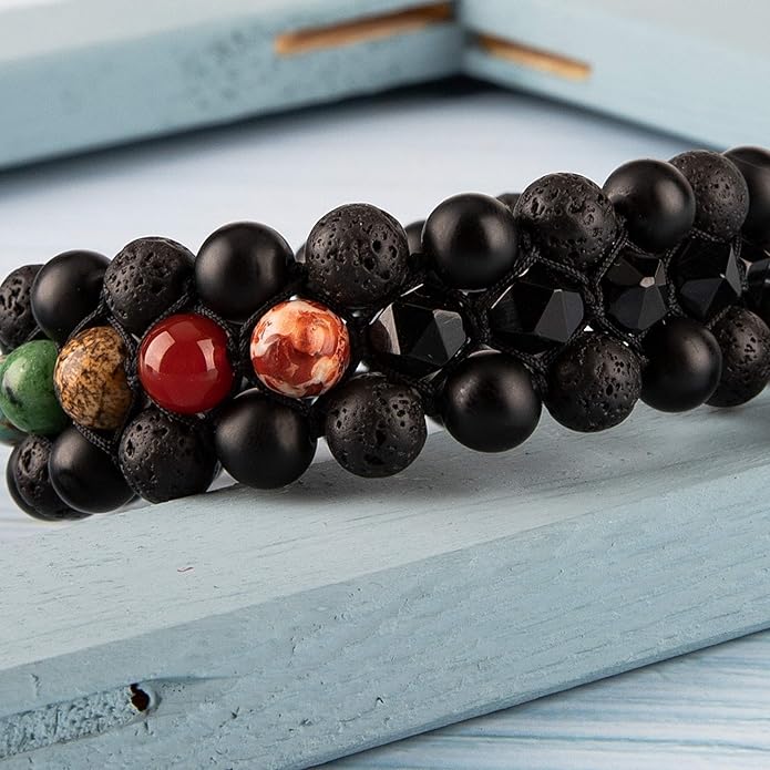 8mm Natural Lava Rock Stone Bracelets for Men, Healing Crystal Essential Oil Diffuser Beads Bracelet Chakra Yoga Energy Anxiety Gemstone Bracelet