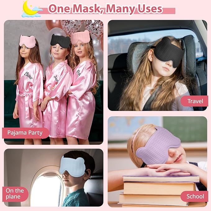 Kids Sleep Mask, 3D Sleeping Eye Mask for Kids with Adjustable Elastic Strap, Bear Shape Eye Cover with Memory Foam, Soft & Light-Blocking, Gift for Boys Girls Teens Age 5–15 (Light Pink)