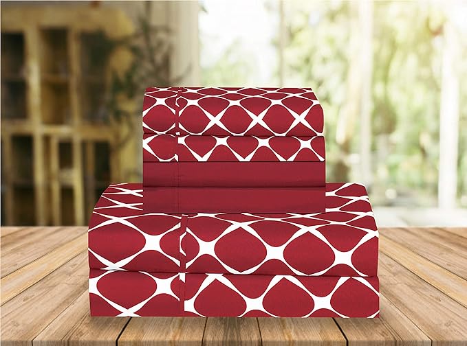 Elegant Comfort Luxury Soft Bed Sheets Bloomingdale Pattern - 1500 Premium Hotel Quality Microfiber Softness Wrinkle and Fade Resistant (6-Piece) Bedding Set, King, Burgundy